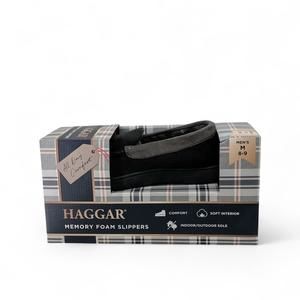 Haggar Men's Indoor Outdoor Microsuede Venetian Slippers Fleece Lining Black 8 9